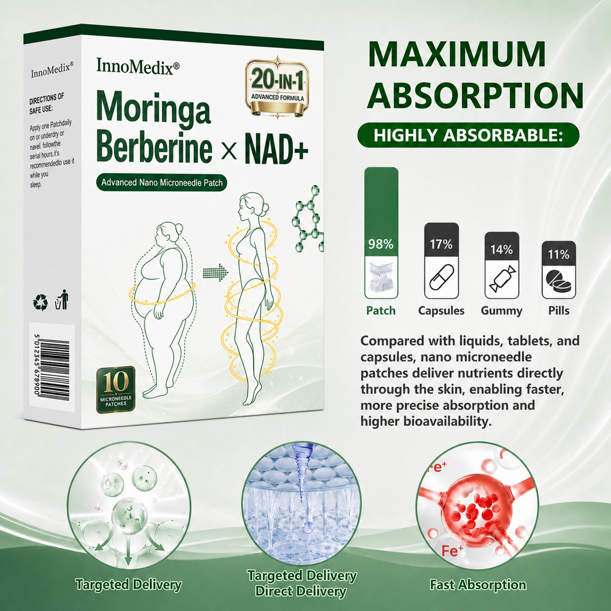 InnoMedix® Moringa Berberine x NAD+ 20-IN-1 Advanced Nano Microneedle Patch( 𝐉𝐮𝐬𝐭 𝐨𝐧𝐜𝐞 𝐚 𝐝𝐚𝐲, 𝐯𝐢𝐬𝐢𝐛𝐥𝐞 𝐜𝐡𝐚𝐧𝐠𝐞𝐬 𝐢𝐧 𝟕 𝐝𝐚𝐲𝐬)（美国英语）
